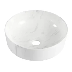 Vasque à poser ronde céramique imitation marbre blanc Lou