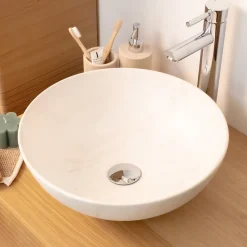 Vasque à poser ronde céramique imitation marbre beige Ø39,5 x H.14 cm Homesight Milano