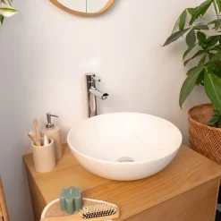 Vasque à poser ronde céramique imitation marbre beige Ø39,5 x H.14 cm Homesight Milano
