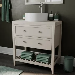 Vasque à poser ronde céramique blanc mat GoodHome Samal