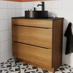 Vasque à poser ronde céramique noir mat GoodHome Samal
