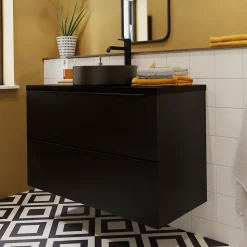 Vasque à poser ronde céramique noir mat GoodHome Samal