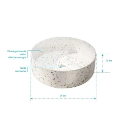 Vasque à poser ronde en céramique terrazzo gris Ø35 x H.12 cm, Galedo