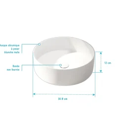 Vasque à poser ronde en céramique blanc mat Ø36 x H.12 cm, Galedo