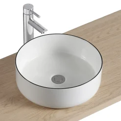 Vasque à poser ronde en céramique blanc et noir Kala