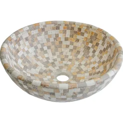Vasque à poser ronde en travertin l.40,6xH.15 cm, Casa Linéa Carmen Mix
