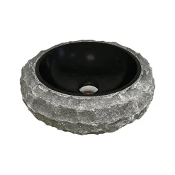 Vasque à poser ronde PITA - 40 cm noir en basalte