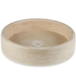 Vasque à poser ronde plate Travertin Beige 40x10 cm - RO'MA NATURE