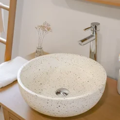 Vasque à poser ronde terrazzo couleurs chaudes Ø38 x H.13,5 cm Homesight Jane