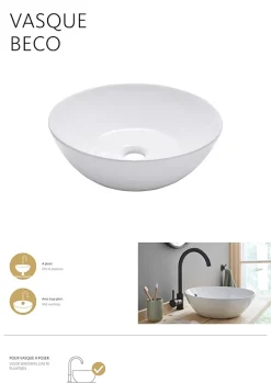 Vasque À Poser Schulte Beco - 38 X 13 Cm - Céramique - Lavabo Arrondi - Blanc
