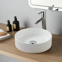 Vasque à poser striée Ania 36cm blanche