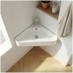 Vasque à suspendre d'angle en céramique blanche 42,5cm