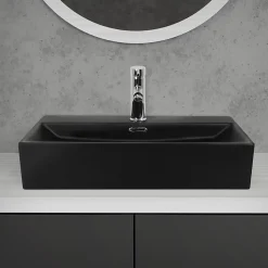 Vasque a poser carré noir lavabo ceramique salle de bain 605x365mm ML-Design
