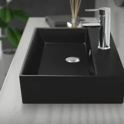 Vasque a poser carré noir lavabo ceramique salle de bain 605x365mm ML-Design