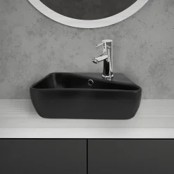 Vasque a poser noir ceramique lave-main Evier pour salle de bain 450x270x130 mm