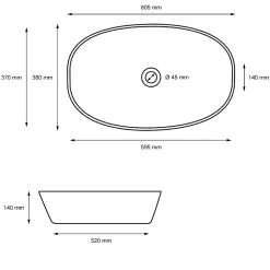 Vasque a poser salle de bain lavabo bol ovale blanc en ceramique 605x380x180 mm