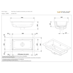 Vasque céramique traditionnelle SANINDUSA a encastrer par dessous mini agres 44x26 blanc