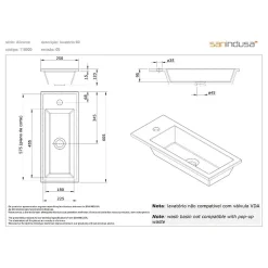 Vasque céramique traditionnelle SANINDUSA a encastrer par dessus rectangulaire Alicante 600 blanc