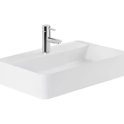 Vasque céramique traditionnelle SANINDUSA rectangulaire a poser sur plan 60x35 avec trou pour robinetterie Sanlife blanc