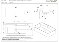 Vasque céramique traditionnelle SANINDUSA rectangulaire a poser sur plan 60x35 avec trou pour robinetterie Sanlife blanc