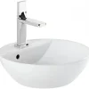 Vasque céramique traditionnelle SANINDUSA ronde a poser sur plan D38 avec trou pour robinetterie Sanlife blanc