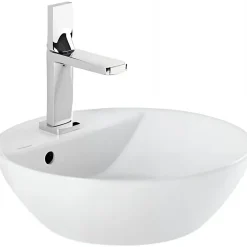 Vasque céramique traditionnelle SANINDUSA ronde a poser sur plan D38 avec trou pour robinetterie Sanlife blanc