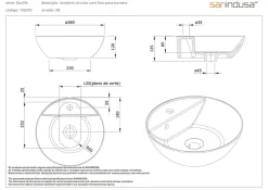 Vasque céramique traditionnelle SANINDUSA ronde a poser sur plan D38 avec trou pour robinetterie Sanlife blanc