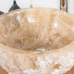 Vasque de salle de bain à poser en pierre Onyx 40 - 45 cm