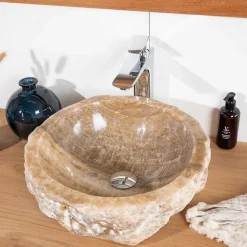 Vasque de salle de bain à poser en pierre Onyx 40 - 45 cm