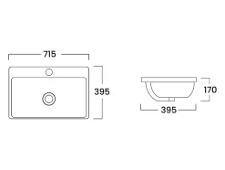 Vasque de salle de bain semi-encastrée rectangle en céramique - 71,5 cm - Blanc - YASMAC II