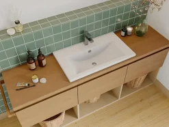 Vasque de salle de bain semi-encastrée rectangle en céramique - 71,5 cm - Blanc - YASMAC II