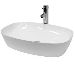 Vasque en céramique blanc avec bonde de vidage pour salle de bain 605x380x140 mm