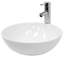 Vasque en céramique blanc ronde avec bonde de vidage salle de bain 400x147mm