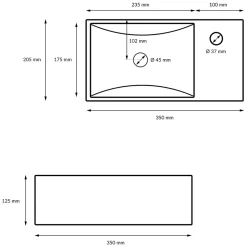 Vasque en céramique blanc avec bonde de vidage pour salle de bain 350x205x125 mm
