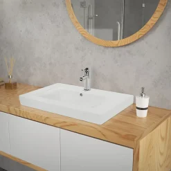 Vasque en céramique blanc avec bonde de vidage pour salle de bain 605x465x160 mm