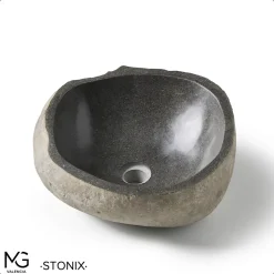 Vasque en pierre naturelle de rivière STONIX 40x38x15 cm