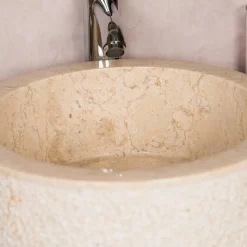Vasque lave main à poser de salle de bain en marbre Elbe crème 35 cm