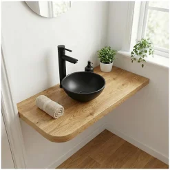 Vasque lave-mains à poser ronde en céramique noir 26cm