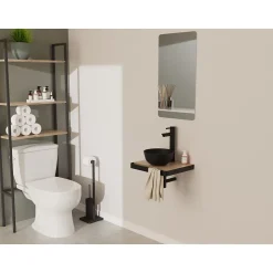 Vasque lave-mains à poser ronde en céramique noir 26cm
