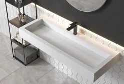 Vasque moderne 120x46x13cm en fonte minérale, Lave main à poser - Blanc mat - PB2079