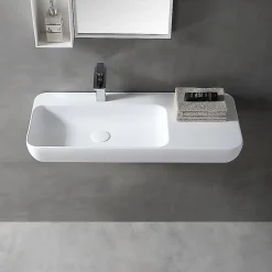 Vasque moderne 90x40x12cm Lavabo en fonte, Lave main suspendu à poser, sans robinet ni bonde - TWG202