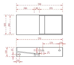 Vasque moderne 75x32,5x15cm Lavabo en fonte minérale, Lave main à poser avec bonde - TWG08