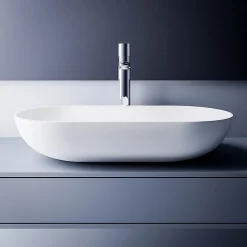 Vasque murale à poser design 54x34x13cm en fonte minérale avec bonde et trop plein - O-541 - Blanc mat