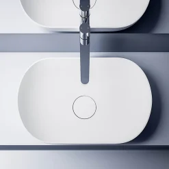 Vasque murale à poser design 54x34x13cm en fonte minérale avec bonde et trop plein - O-541 - Blanc mat