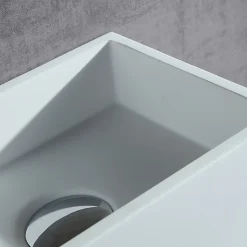 Vasque murale design, Lave main fonte minérale Salle de bain, Blanc mat, 35,5x20x16cm, BA2105 + cache blanc + rangement à gauche