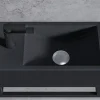 Vasque murale suspendue design 44x22x10cm en fonte minérale - Sans bonde ni cache, Rangement gauche, Quartz noir, Avec Console