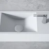Vasque murale suspendue design 44x22x10cm en fonte minérale - Blanc mat, Avec bonde et cache blanc, Rangement droite, Sans console