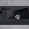 Vasque murale suspendue design 44x22x10cm en fonte minérale - Sans bonde, Sans cache, Rangement gauche, Sans console, Quartz noir