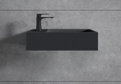 Vasque murale suspendue design 44x22x10cm en fonte minérale - Sans bonde, Sans cache, Rangement gauche, Sans console, Quartz noir