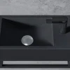 Vasque murale suspendue design 44x22x10cm en fonte minérale - Avec bonde, Sans cache, Rangement droite, Quartz noir, Avec Console